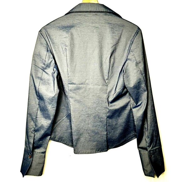 Mac & Jac Womens Blouse Shiny Long Sleeve Shirt Polyester Blend Blue Size 6 NWT - Picture 2 of 9